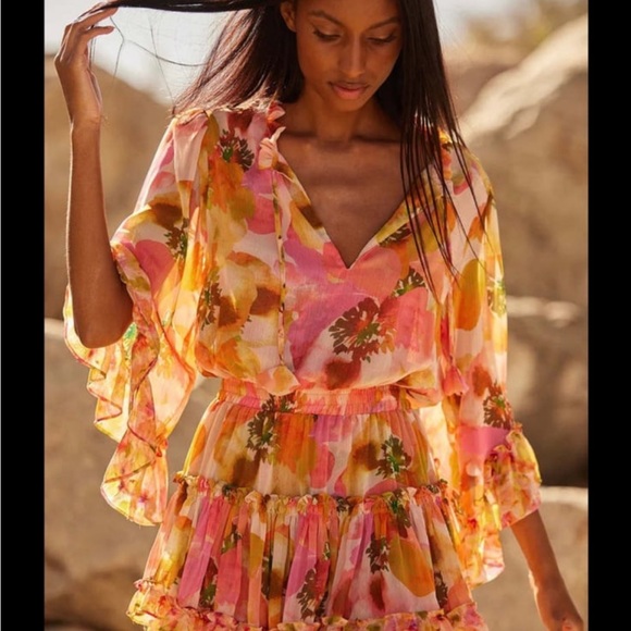 Misa Los Angeles Floral Pink and Orange Mini Dress - Picture 1 of 5